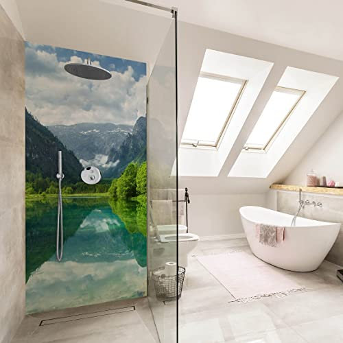Bilderwelten Duschrückwand Folie 200x100 cm Bergsee mit Spiegelung Bad-Rückwand Motiv fugenlose Wandverkleidung Dusche