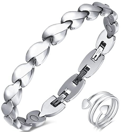 Vicmag Lymphdrainage Magnetarmband Damen Titanstahl Ultral-Festigkeit magnetisch Armband Geschenk mit Entfernungswerkzeug (Blattsilber)