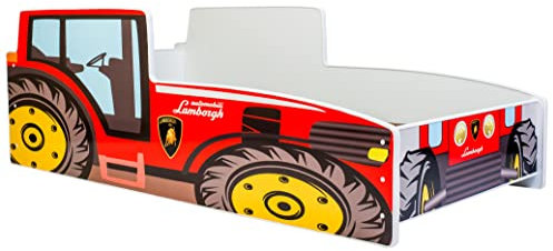 KOBI Kinderbett mit Rausfallschutz Bauernhof | Roter Traktor | 140 x 70 cm | Jugendbett mit Matratze | Kinderbetten Jungen Mädchen | Einzelbett Kinder Bett Autobett