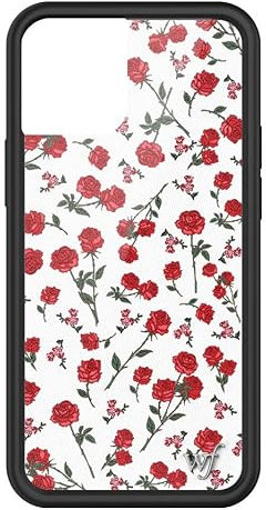 Wildflower Schutzhülle für Apple iPhone 13 Mini, Rot, Weiß, Blumen, Rosen, trendig, kokett, schützender schwarzer Bumper, 1,2 m Falltest zertifiziert, kleines Unternehmen im Besitz von Frauen
