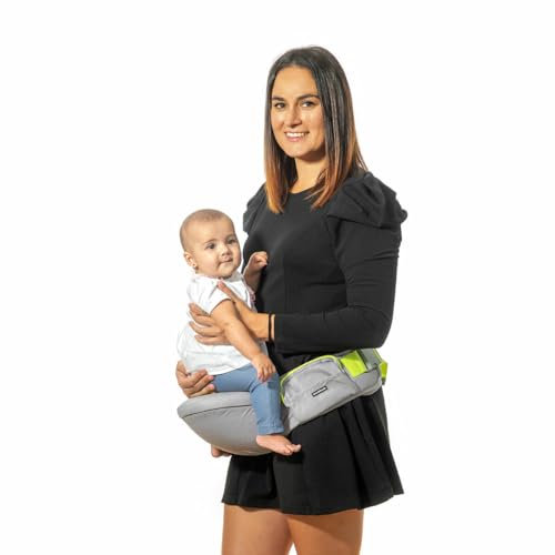 InnovaGoods® Porte-bébé ergonomique, siège bébé, tabouret de taille pour le transport des jeunes enfants avec 2 poches, sangle réglable, housse à fermeture éclair amovible et lavable.