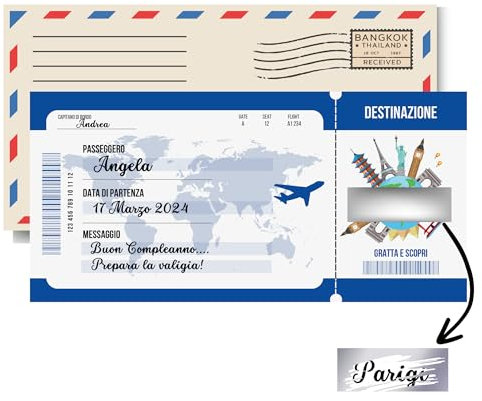 homty Biglietto regalo viaggio / Biglietto aereo finto regalo da grattare / Biglietto aereo da compilare per viaggio regalo. Idee regalo natale!