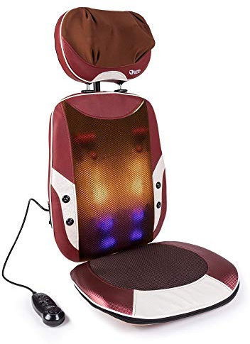 GLOBAL RELAX® | Mantra Massage seat-backrest | Red I Shiatsu I Kneading Massager | Heat | Adjustable headrest I Removable seat | Head, Neck, Shoulder, Back, Lumbar and Back Massager
