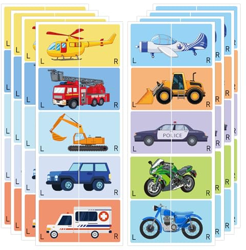 80 adesivi per auto per bambini a destra e sinistra, 7,6 x 3,8 cm, adesivi per suola del carrello elevatore, adesivi per bambini, ragazzi e ragazze, adesivi per apprendimento precoce