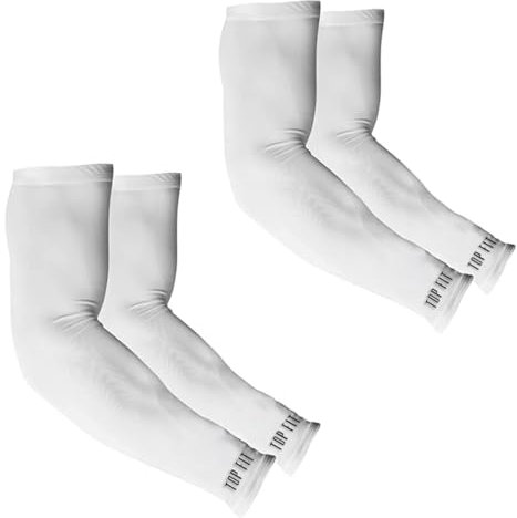 Top Fit Rutschfeste Armärmel mit UV-Schutz, für Herren, Damen, Kompressionsmanschetten für Laufen, Volleyball, Radfahren, Basketball, Weiß, 2 Paar, M