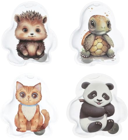 itsisa Taschenwärmer Süsse Tiere (4er Set) - Panda, Igel, Katze, Schildkröte - Wichtelgeschenk, Handwärmer, Taschenheizkissen