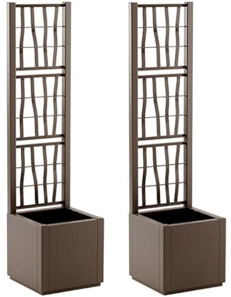 Kreher 2 x XL Rankgitter, Spalier mit Pflanzkasten aus robustem Kunststoff. In verschiedenen Größen und Farben. Top für Garten, Terrasse und Balkon! (Taupe schmale Version)