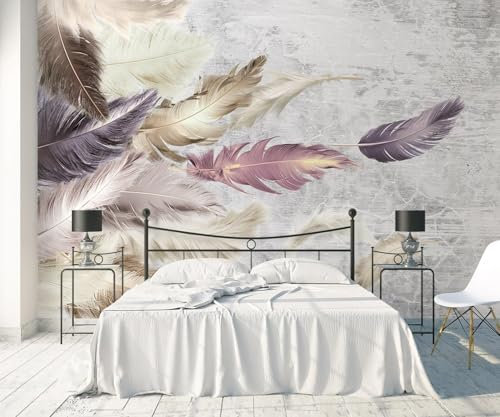 Carta Da Parati 3D Moderna Acquerello Retrò Piuma Fotomurali Poster Decorazione da Muro Design Murale di Sfondo -ZCS10-350x250cm (Width x Height)