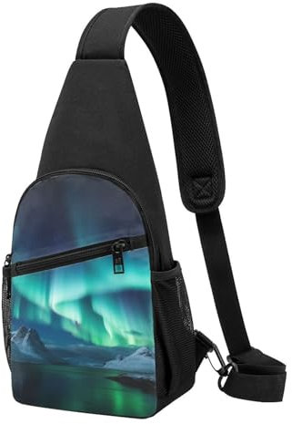 Umhängetasche mit schönem Nordlicht-Druck, leicht, Crossbody-Rucksack, verstellbare Schultertasche, Brusttasche, für Herren, Damen, Kinder, Schwarz , Einheitsgröße, Wanderrucksack