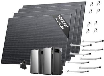 EF ECOFLOW Kit solaire Stream Ultra et AC Pro Batterie de 3,84 kWh panneaux solaires rigides 400W*4 et 4 support garde-corps, double port CA 2300 W, 6000 cycles charge, TOU, contrôle intelligent AI