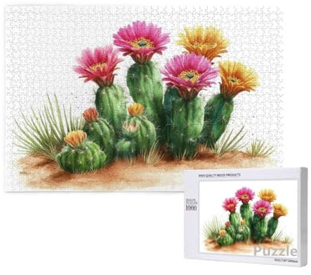 Kaktus Puzzle 2000 Teile Erwachsene, Groß Puzzle Blume Muster Design, Holz Jigsaw 99x70cm Size mit Geschenkboxverpackung for Wanddeko Wohnzimmer, Geschenke für Frauen, Geschenke für Männer,Model1202