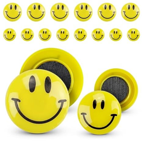 Netuno 14x Magnete Gelb mit Smiley 8X 20mm 6X 30mm für Magnettafel Kühlschrank Whiteboard Büro Schule