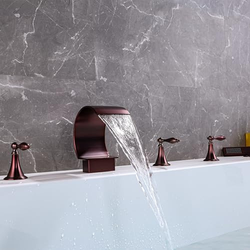 Mitigeur Salle de Bain Baignoire Antique Brune en Cascade 5 Trous Robinet de Baignoire avec Douchette,Marron Ancien