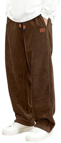 LVCBL Pantalon Velours Homme Hiver Coupe Large Décontracté Cordon Marron XXL