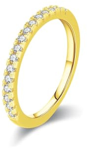Anello Matrimonio Donna, Donna Oro Giallo Delicato Anello Mezza Eternità con moissanite