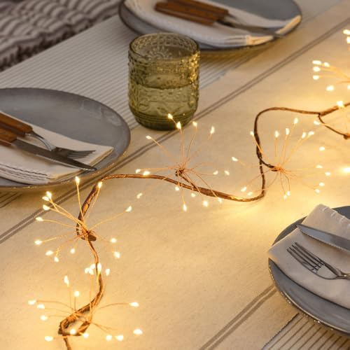 Lights4fun Feuerwerk-Lichtergirlande | mit 150 warmweißen Mikro-LEDs | Batteriebetrieb | für Innen & Außen Lichterkette Dekoration Tisch Garten | Länge 150 cm