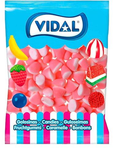 Vidal Golosinas. Besos Azúcar. Caramelo de Goma sabor Fresa Nata y color Rosa y Blanco, Bolsa de 250 unidades.
