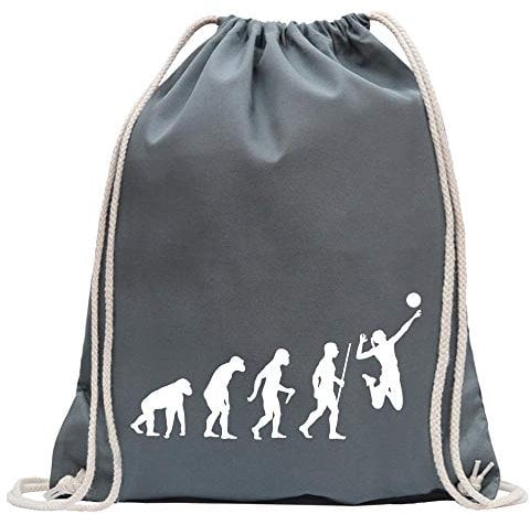 Kiwistar - Turnbeutel - stahlgrau - Volleyball Evolution - Fun Rucksack Sport Beutel Gymsack Baumwolle mit Ziehgurt