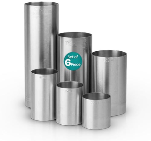 We Can Source It Ltd - Stainless Steel Thimble Measure 6-Piece Bundle Set - 25ml, 35ml, 50ml, 125ml, 175ml, 250ml CE Marked Spirit Measures for Bars and Pubs