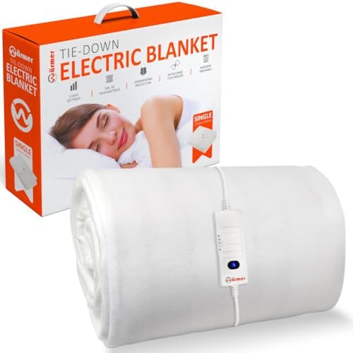 Wärmer Electric Heated Blanket Single Size Underblanket, 3 Heat Settings, Bed Warmer with Overheat Protection Machine Washable - Tie Down