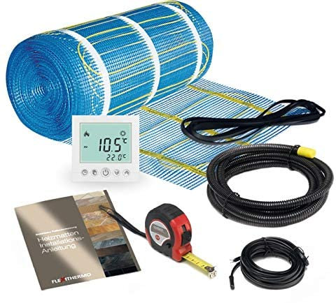 Flexithermo™ Standart kit suelo radiante eléctrico, calefacción por suelo radiante I suelo calefactable incl. termostato digital con programa semanal, potencia calorífica 150 W/m² (20,0m x 0,5m; 10m²)