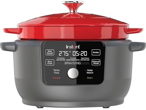 Instant Pot Precision Dutch Oven 5-in-1 Schmoren, Slow Cook, Sear/Sauté, Kochtopf, Speisewärmer, 6 Quart, Gusseisen, Rot