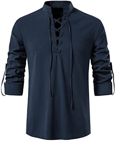 Idopy Camiseta de tirantes retro con cordones para hombre, estilo punk, renacentista, medieval, azul, XXL