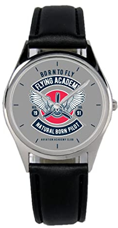 KIESENBERG Armbanduhr Pilot Luftfahrt Pilotenschein Geschenk Artikel Idee Fan Damen Herren Unisex Analog Quartz Lederarmband Uhr 36mm Durchmesser B-21272