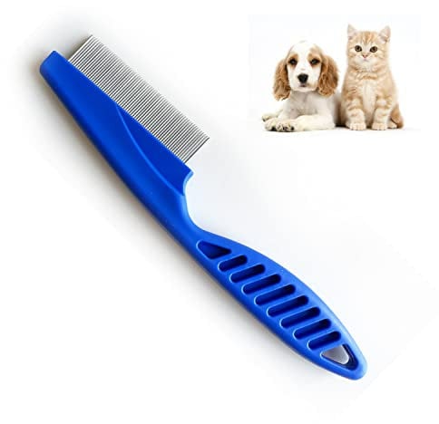 ZENVALY Flohkamm, Floh Tränenfleckentferner Kamm, Läusekamm Staubkamm für Katzen Hunde, Haustier Kamm Entfernen Flöhe, Kamm für Läuse Knoten Schmutz, Blau