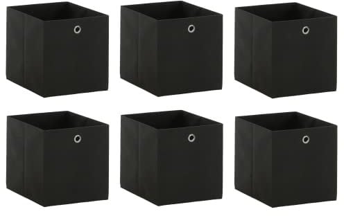 Set of 6 Foldable Storage Boxes Cube Basket Collapsible for Closet Wardrobe Organiser Shelf Toys Clothes, Premium size 32cm x 32cm x 32cm (Anthracite Grey-black)