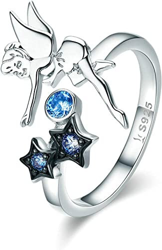 Sterling Silber verstellbare Ringe for Frauen,Ohrringe for Frauen 925 Sterling Silber Ring Fee mit Stern leuchtend Cz Fingerring for Frauen verstellbarer offener Ring Geburtstag Jahrestag?Für Schmuckg