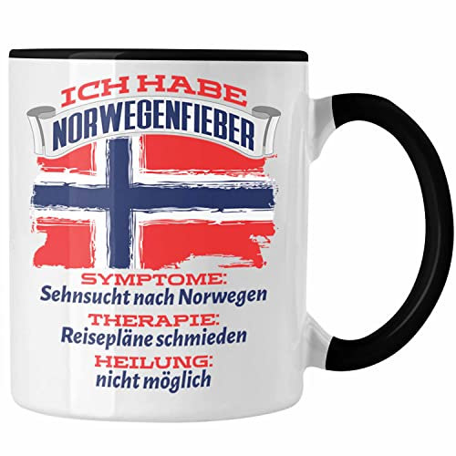 Trendation - Norwegen Tasse Geschenk Grafik Norwegenfieber Geschenkidee Spruch Lustig (Schwarz)