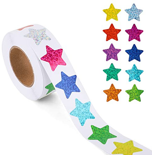500 Stück Kleine Sternaufkleber, 2,54cm Klein Sternaufkleberrolle Farbig Selbstklebend Sternaufkleber für Kinder Lehrer Belohnungszubehör