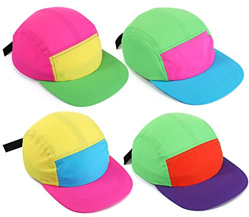 Cindeer 4 Stück Neon Baseball Kappen Retro 80er 90er Kappen Nylon Verstellbar Trucker Kappen Unisex Halloween Party Kostüm