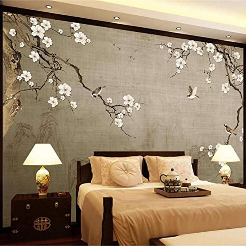 Fototapete 3D Tapete Vintage Chinesische Blumen Und Vögel Fototapete 3D Effekt Wandtapete Vliestapete Wandbilder XXL Wanddeko Tapeten