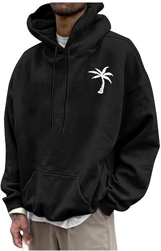 Y2K Zip Up Hoodie Herren Wikinger Kleidung Herren Sweatshirt Herren Mit Brusttasche Palm Druck Y2K Hoodie Mit Taschen Streetwear Hoody Sweatshirt Mit Kapuze Basic Kordelzug Männer Pullover (Schwarz L)