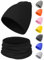 Kiiwah Kinder Beanie Mütze und Loop Schal Set, Weiche Baumwolle Warme Strickmützen und Schals für Baby Herbst Winter Frühling(Schwarz)