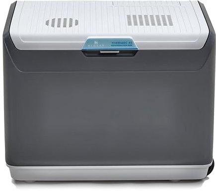 HI-GEAR Thermec 45 Litre Portable Fridge with Integrated Wheels - Compatible with 12v Car Socket and 240v Mains Socket, Portable Electric Cool Box for Picnics, Camping and Festivals, Grey, One Size