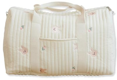 SONARIN Große Kapazität Stickerei Baby Wickeltasche,Leichte Reisetasche Handgepäck Wickel Umhängetasche Tragetasche Henkeltaschen Babytasche mit Schulterriemen(Häschen)