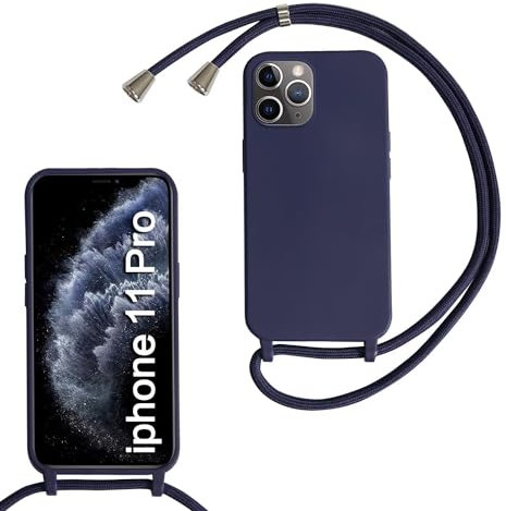 Crossbody Lanyard Case for iPhone 11 Pro, Liquid Silicone Protective Phone Case with Strap Adjustable Neck Cord Necklace Soft Cover for iPhone 11 Pro, (Blue)