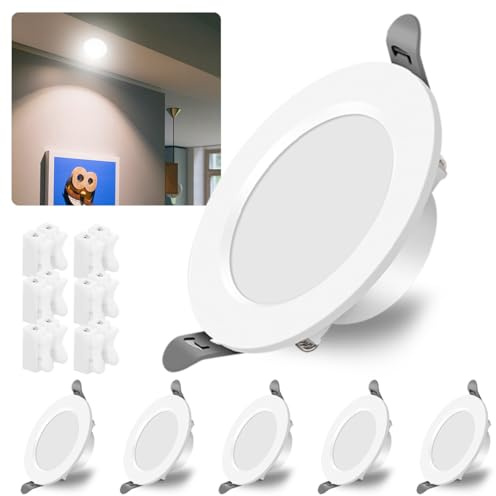 LUXHEIM 6 Pack LED Downlights for Ceiling,Recessed Spotlight Super Flat 6W | Energy Saving LED Spot Lights Ceiling 6500K 650 Lumens Slim Round Downlight for Bathroom Living Room Kitchen