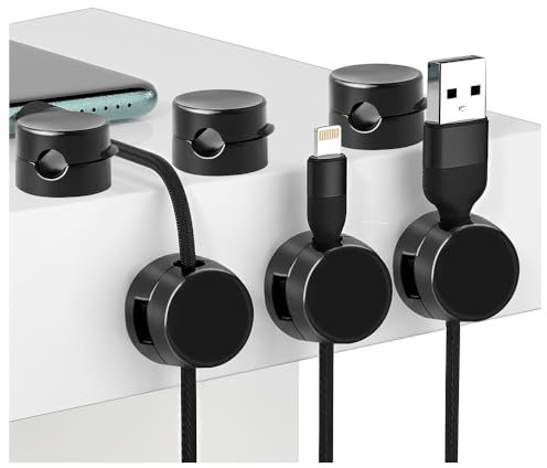6 Pack Cable Holder Clips, Cable Tidy Clips Phone Charging Cable Holder Strong Adhesive Desk Cable Cord Organizer for Desk, Nightstand, Charging Cables, HDMI, USB, Audio Cable, Office, Home (Black)