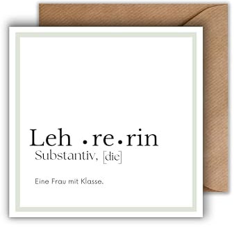 WBdesignz Stilvolle Danke Karte für Lehrerin mit Umschlag - schlichte Dankeskarte mit humorvollem Spruch Herzliche Dankeschönkarte Dankkarte für Kollegen Freunde und Bekannte (125 x 125 mm)