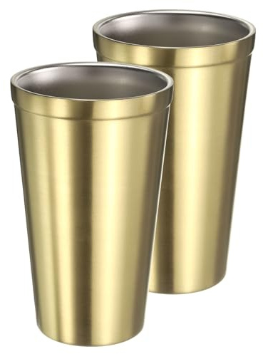 QUARKZMAN 2 Stück Edelstahl Becher 15Oz Metall Doppelwandiger Gold | Reise Tee Kaffee Becher Tumbler, Camping Mehrweg Becher Trinkgläser, Für Milch Saft Kalte Oder Heiße Getränke