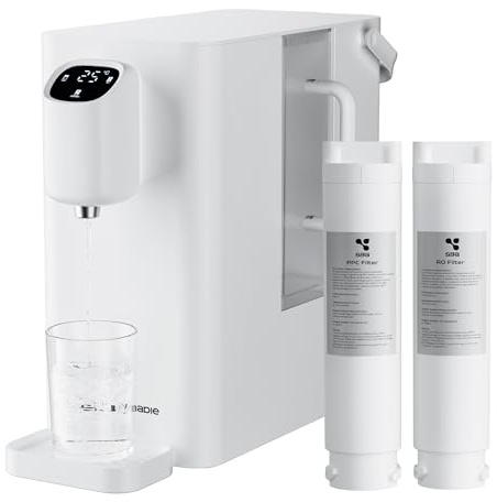 Ciarra Tragbarer Umkehrosmoseanlage Heißwasserspender, Trinkwasser Wasserfilter, 2,4 l Wassertank, 5 Temperatureinstellungen, 4-in-1 Umkehrosmose Filter, 3:1 Rein zu Abfluss, 3 Sek. Heiß