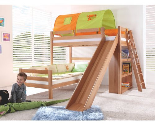 Relita Bett, buche, grün/orange