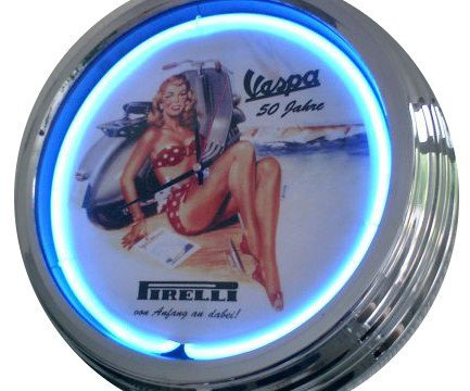 Neonuhr Vespa Wanduhr Deko-Uhr Leuchtuhr USA 50's Style Retro