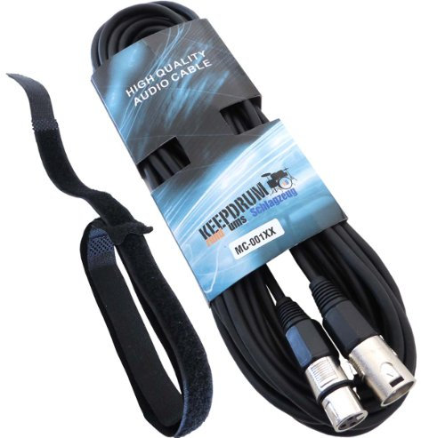keepdrum MC-001XX Câble microphone XLR mâle/1 x XLR femelle (10 m) + serre-câbles Velcro (60 cm)