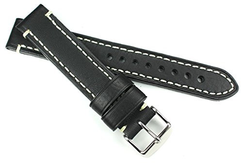 18mm Uhren Armband Catalonia Kalbsleder Vintage Fliegeruhren Retro Look Strap Black schwarz Weiße Naht Band