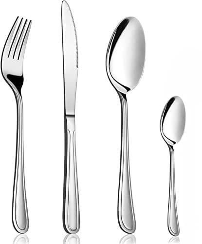 HaWare 16 Piece Cutlery Set, Classic Stainless Steel Flatware Silverware with Knife Spoon Fork, Service for 4, Mirror Polish & Dishwasher Safe, Home/Travel/School